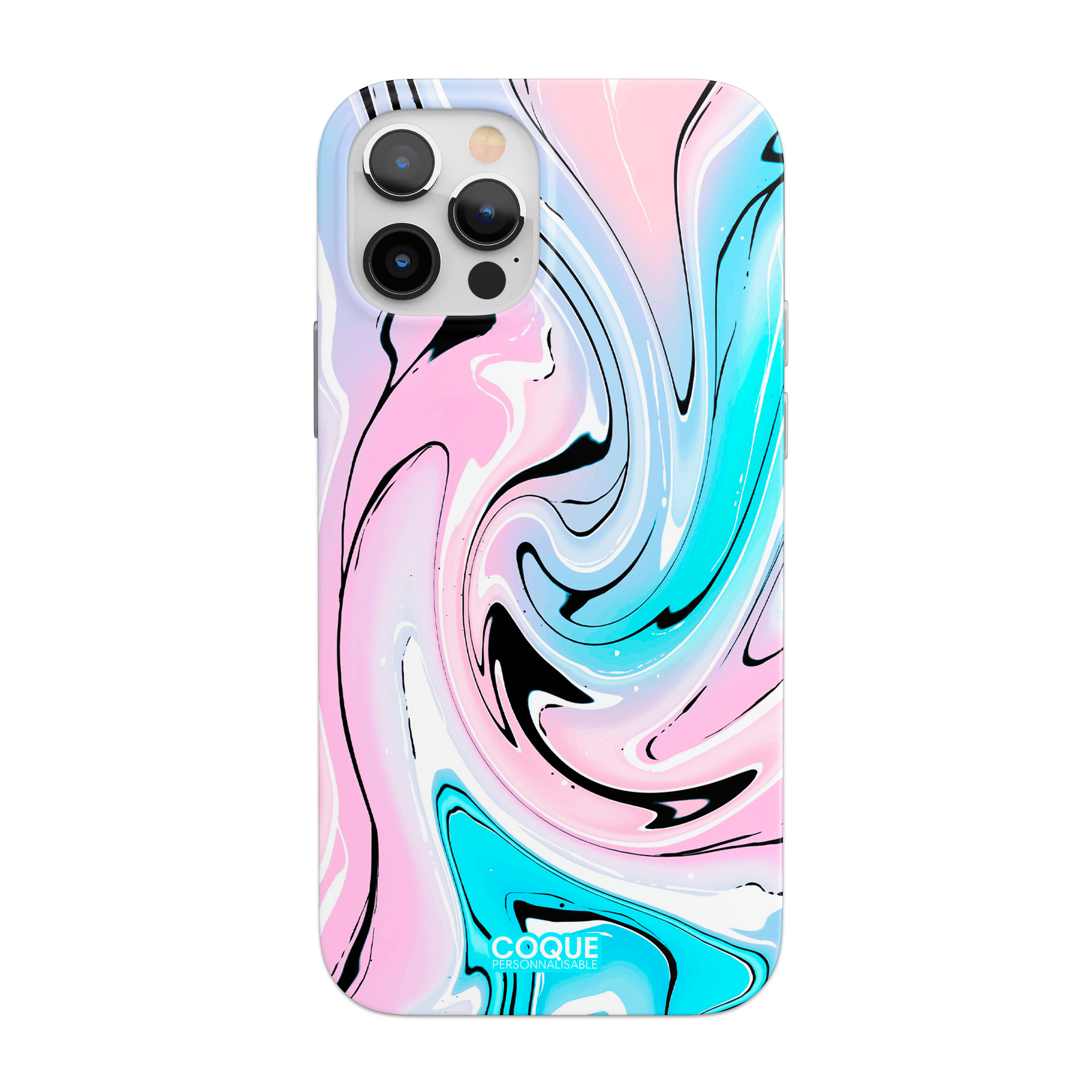 COQUE - MARBRE LIQUIDE BLEU - ROSE - coquepersonnalisable